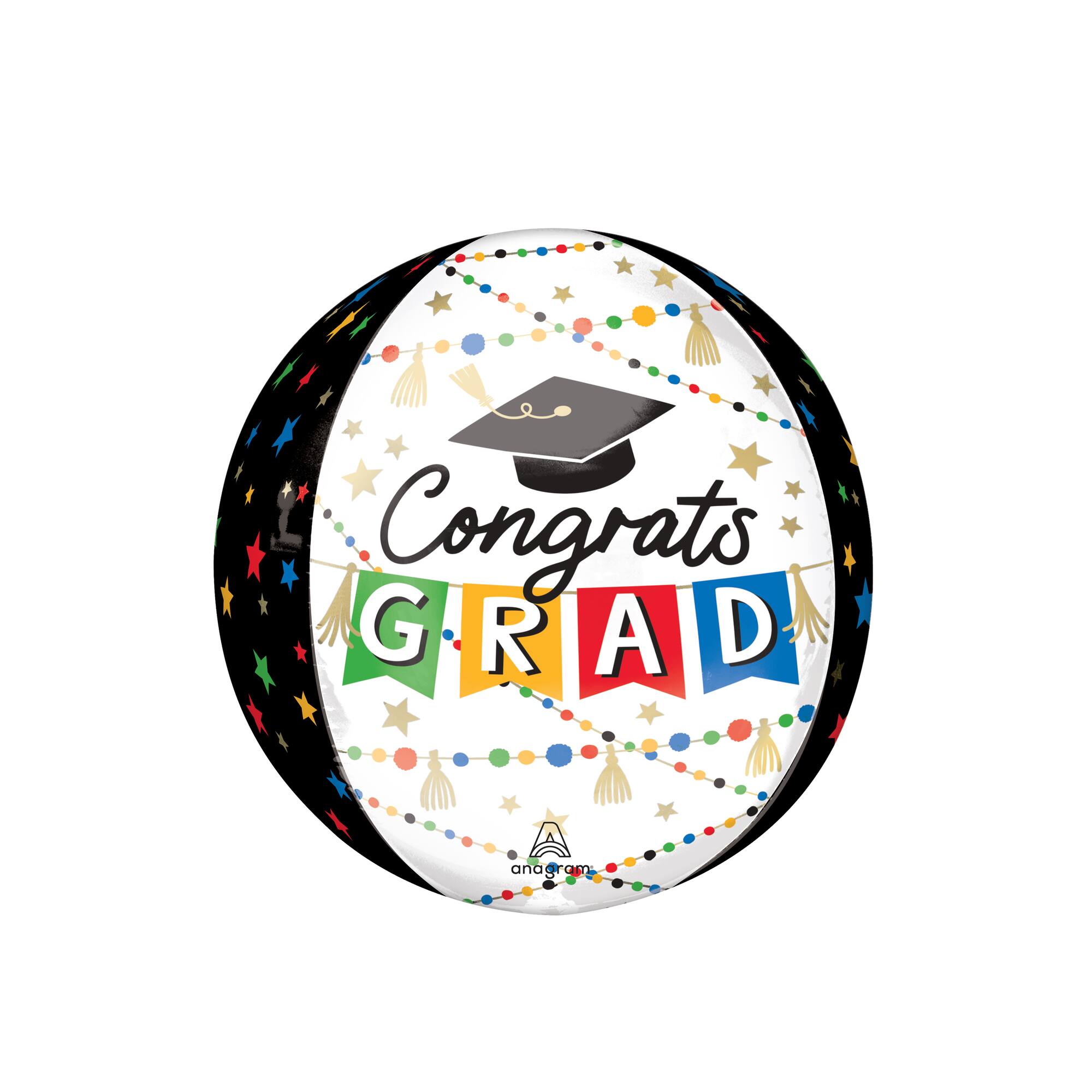 Orbz® XL™ 16" Grad Party Pom Pom & Stars Foil Balloon
